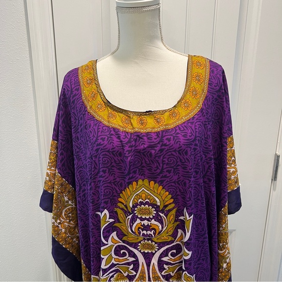 Kaftan Maxi One Size Classics Woman's House Dress Purple Gold - Picture 2 of 11